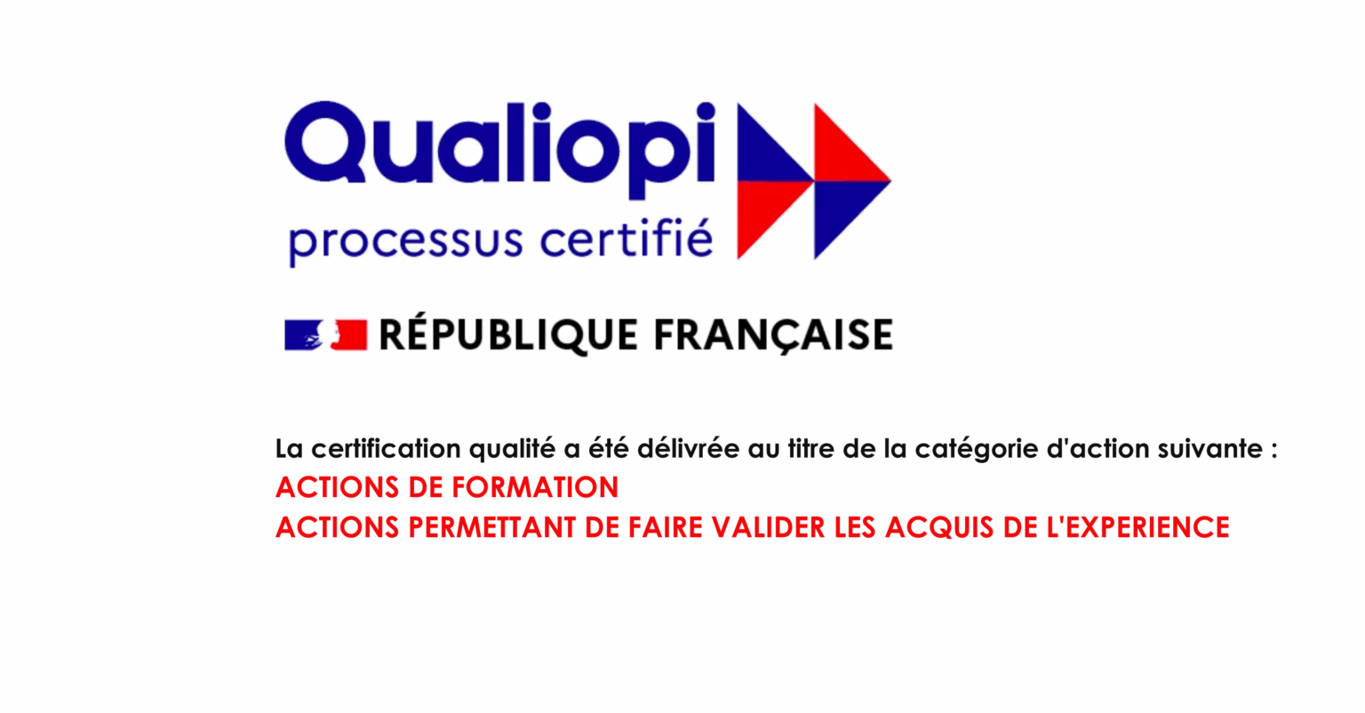 Qualiopi — Processus certifié — République Française. Actions de formation et actions permettant de faire valider les acquis de l'expérience.
